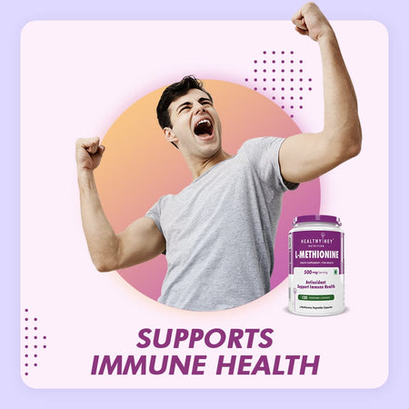 HealthyHey Nutrition Capsule L-Methionine, Antioxidant support & Immune Health Free Form Pure Crystalline, 120 Veg Capsules