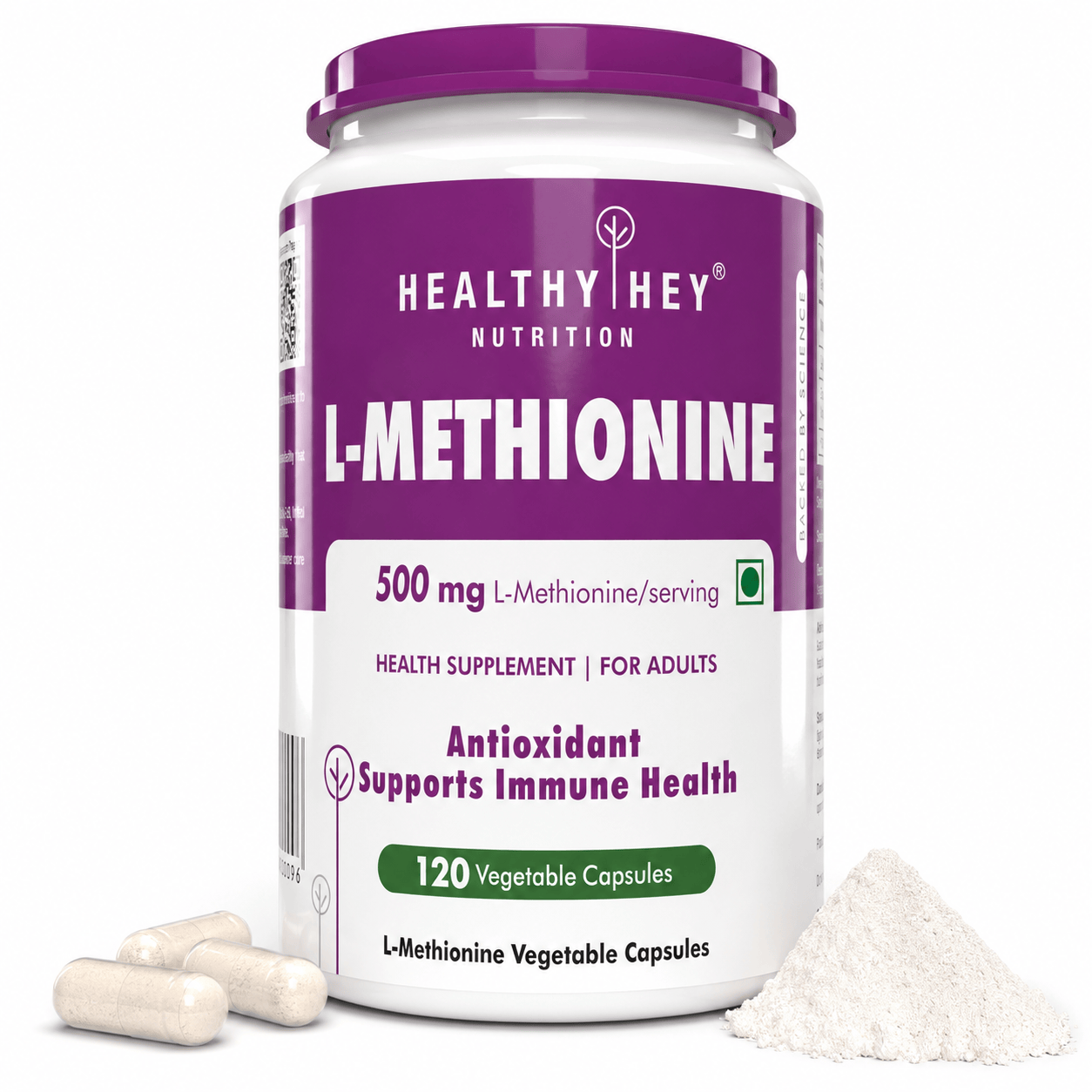HealthyHey Nutrition Capsule L-Methionine, Antioxidant support & Immune Health Free Form Pure Crystalline, 120 Veg Capsules