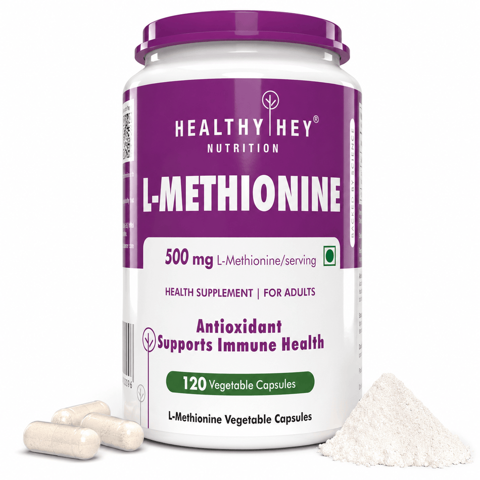 HealthyHey Nutrition Capsule L-Methionine, Antioxidant support & Immune Health Free Form Pure Crystalline, 120 Veg Capsules