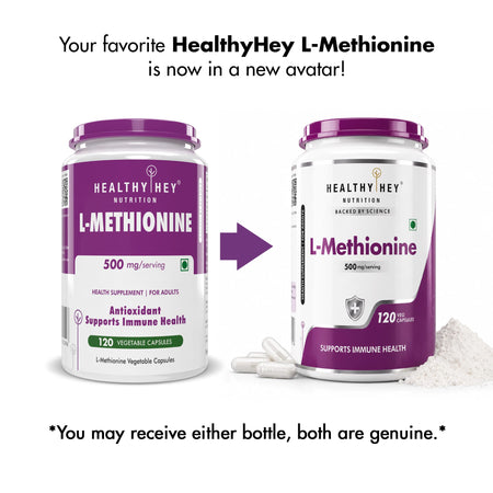 HealthyHey Nutrition Capsule L-Methionine, Antioxidant support & Immune Health Free Form Pure Crystalline, 120 Veg Capsules