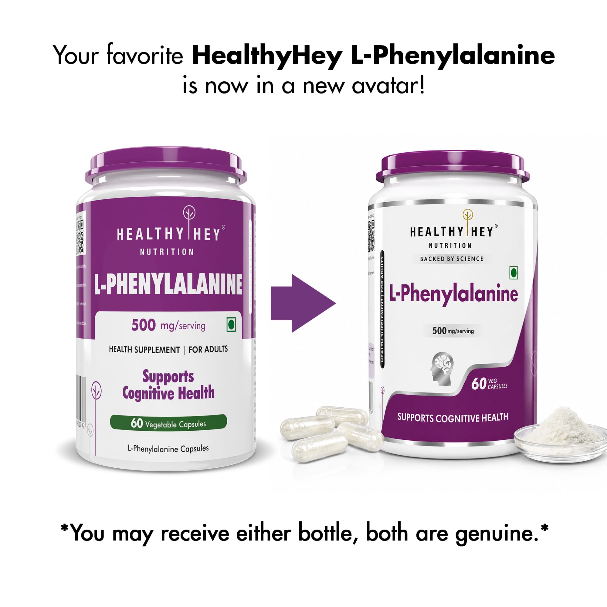 HealthyHey Nutrition Capsule L-Phenylalanine,Support Cognitive Health 60 Veg Capsules - Gluten Free - Non GMO