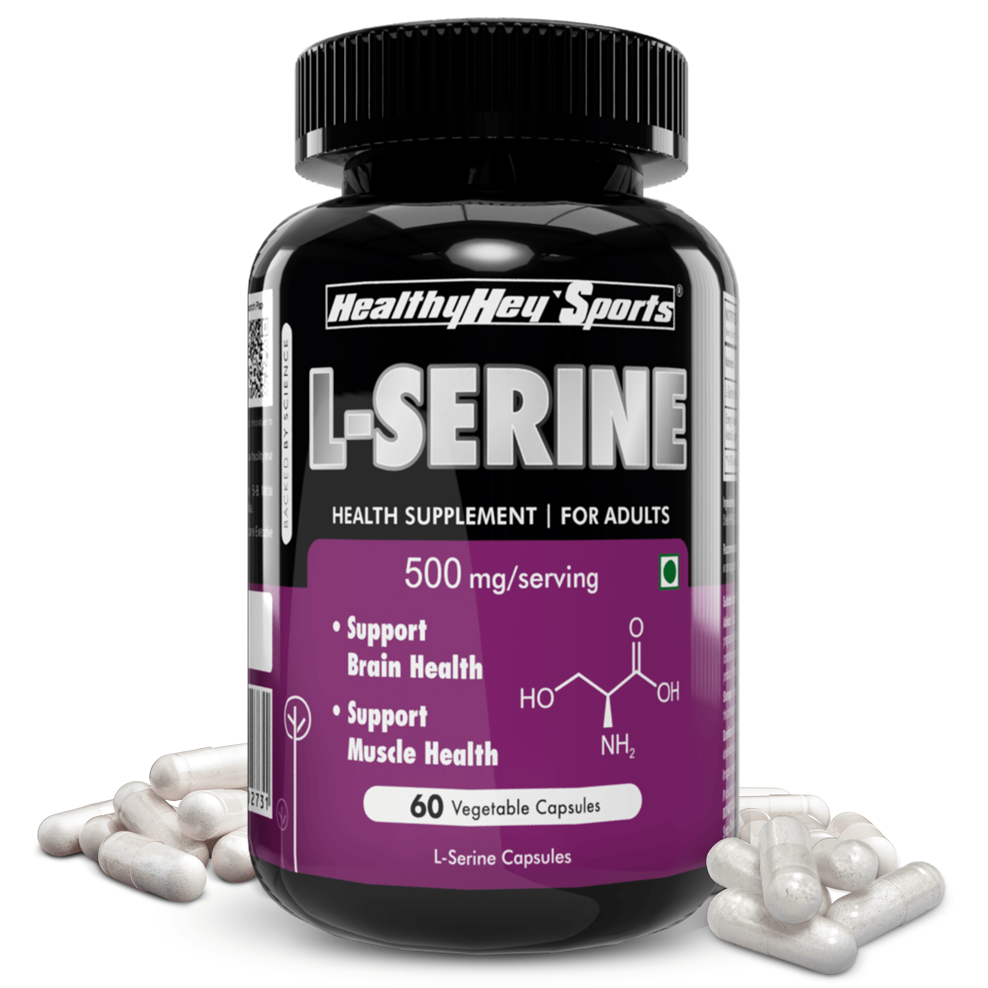 HealthyHey Nutrition Capsule L-Serine 500mg Capsules for Optimal Brain Health - 60 Vegetarian Capsules