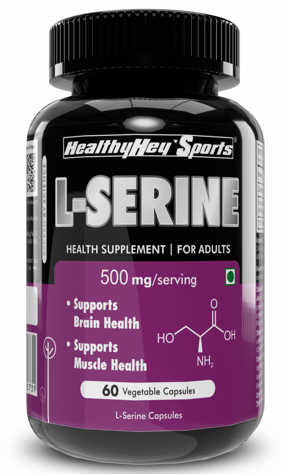 HealthyHey Nutrition Capsule L-Serine 500mg Capsules for Optimal Brain Health - 60 Vegetarian Capsules