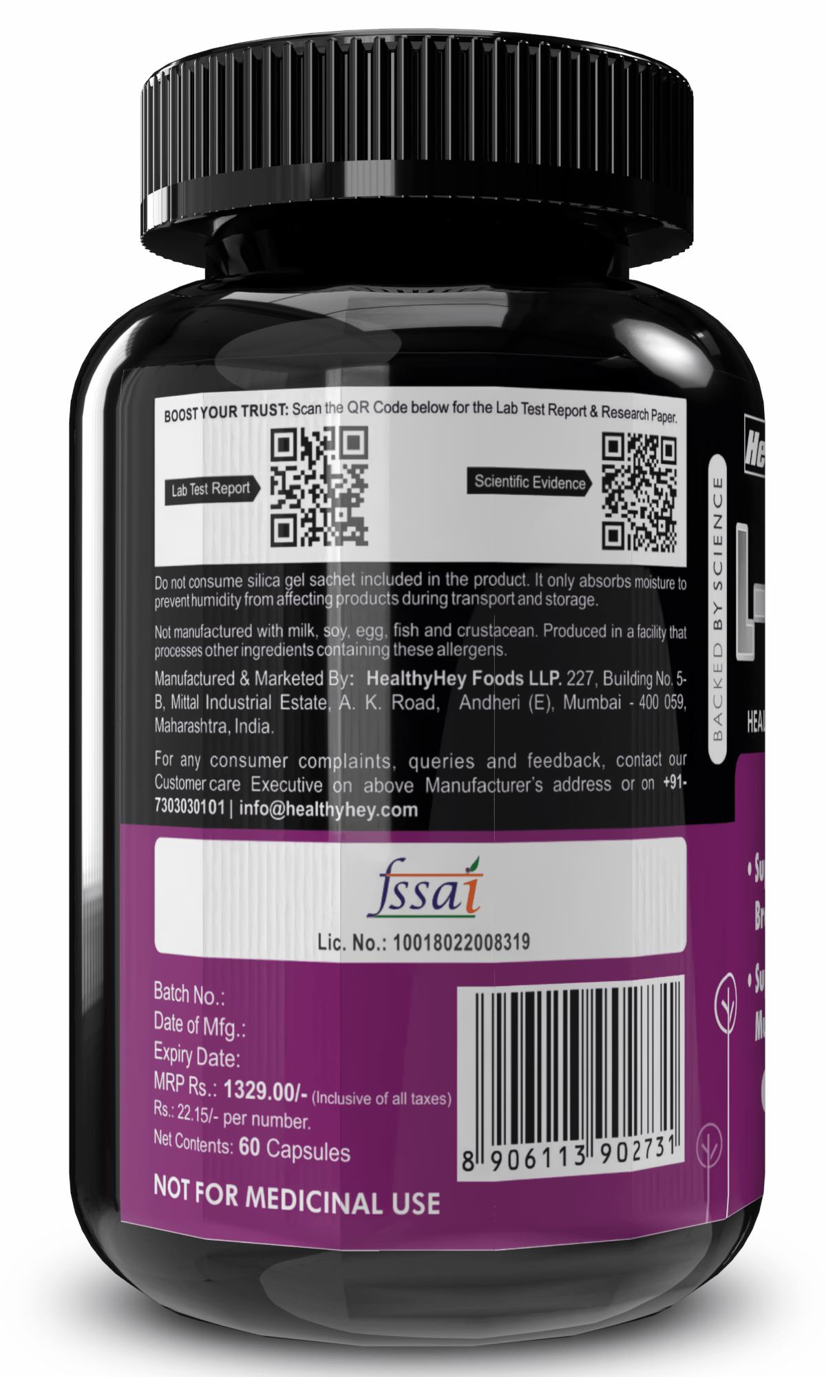 HealthyHey Nutrition Capsule L-Serine 500mg Capsules for Optimal Brain Health - 60 Vegetarian Capsules