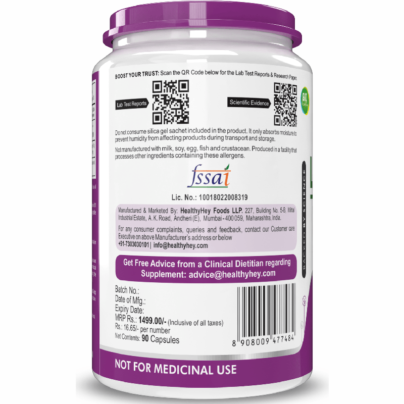 HealthyHey Nutrition Capsule L-Theanine, Support cognitive Health relaxation -90 Veg Capsules