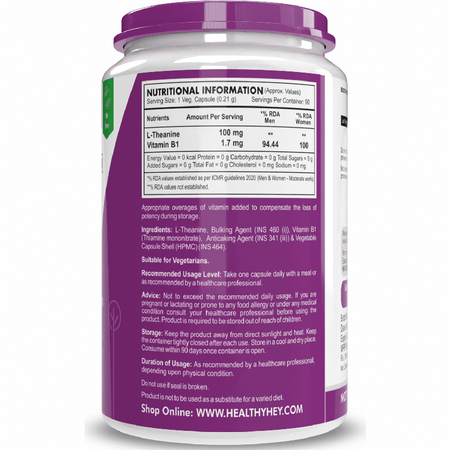 HealthyHey Nutrition Capsule L-Theanine, Support cognitive Health relaxation -90 Veg Capsules