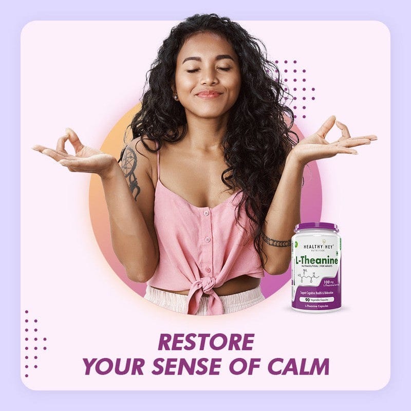 HealthyHey Nutrition Capsule L-Theanine, Support cognitive Health relaxation -90 Veg Capsules