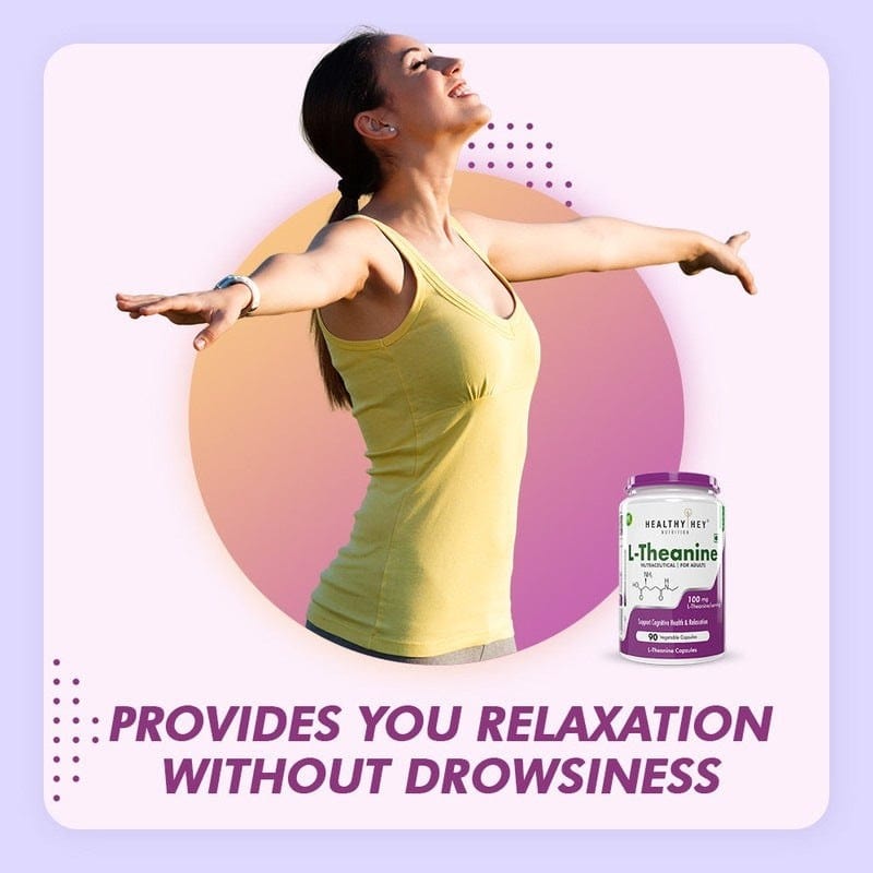HealthyHey Nutrition Capsule L-Theanine, Support cognitive Health relaxation -90 Veg Capsules