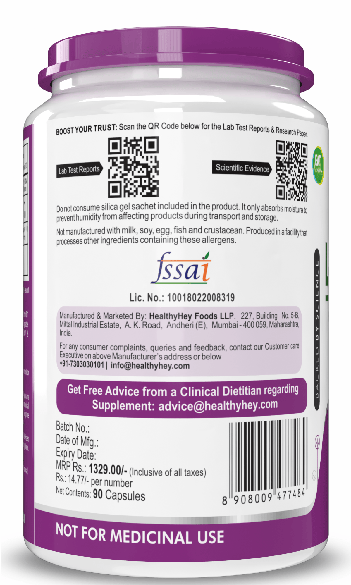 HealthyHey Nutrition Capsule L-Theanine, Support cognitive Health relaxation -90 Veg Capsules