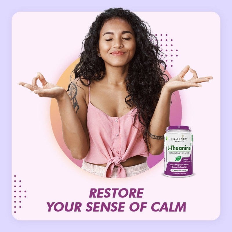 HealthyHey Nutrition Capsule L-Theanine, Support cognitive Support Health relaxation 120 Veg Capsules