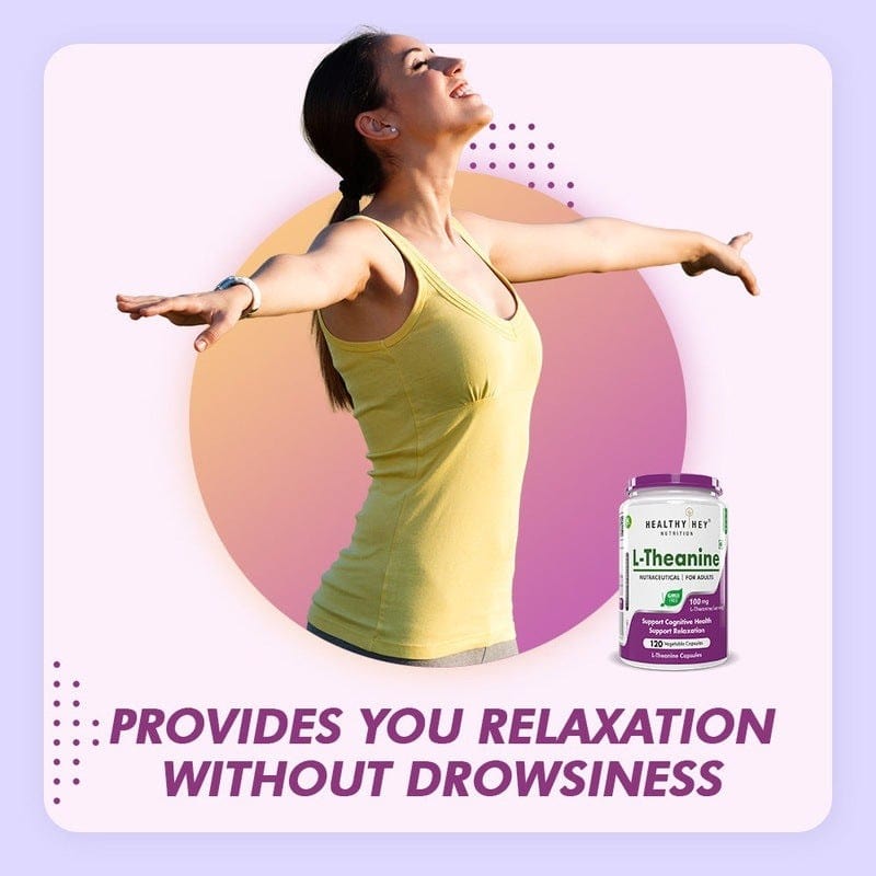 HealthyHey Nutrition Capsule L-Theanine, Support cognitive Support Health relaxation 120 Veg Capsules