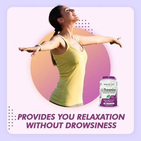 HealthyHey Nutrition Capsule L-Theanine, Support cognitive Support Health relaxation 120 Veg Capsules