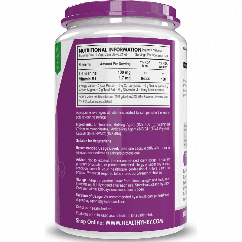 HealthyHey Nutrition Capsule L-Theanine, Support cognitive Support Health relaxation 120 Veg Capsules