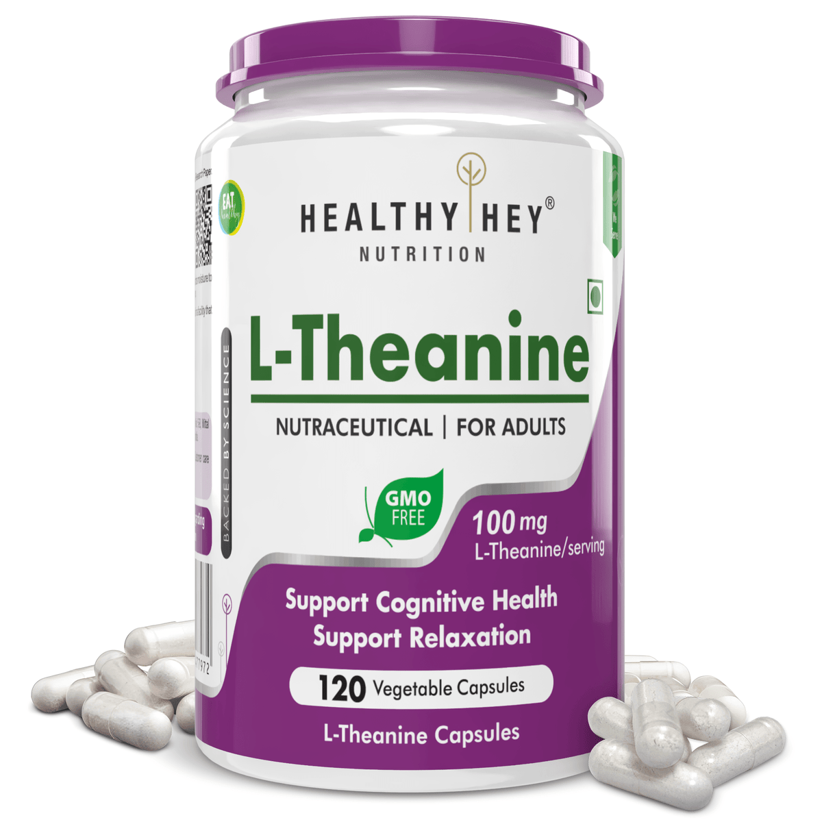 HealthyHey Nutrition Capsule L-Theanine, Support cognitive Support Health relaxation 120 Veg Capsules