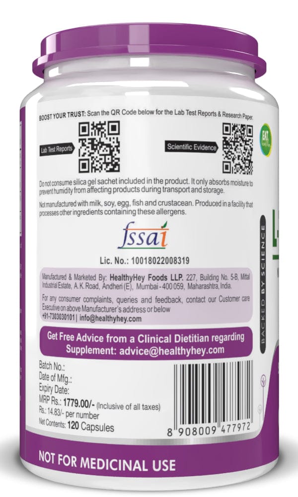HealthyHey Nutrition Capsule L-Theanine, Support cognitive Support Health relaxation 120 Veg Capsules