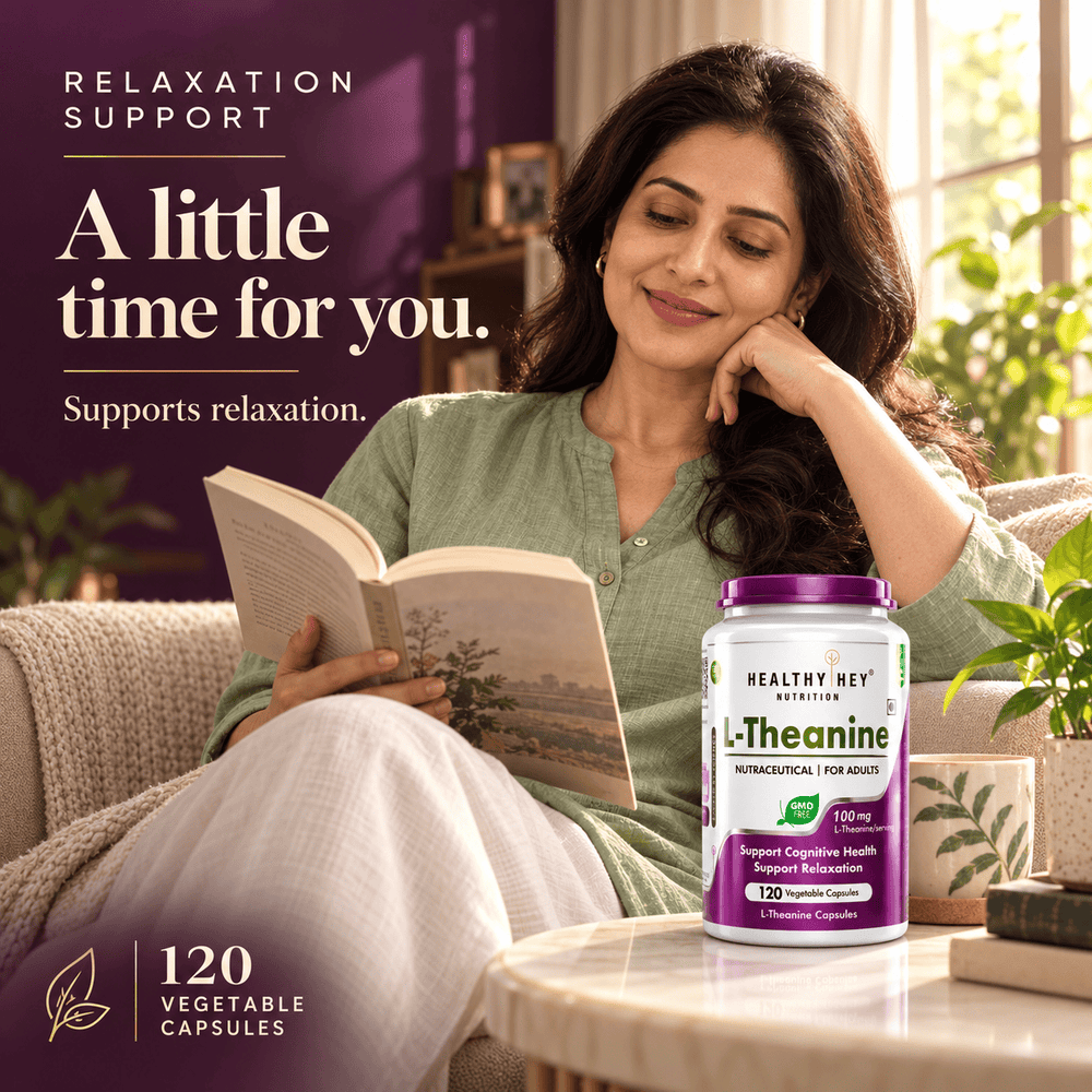 HealthyHey Nutrition Capsule L-Theanine, Support cognitive Support Health relaxation 120 Veg Capsules