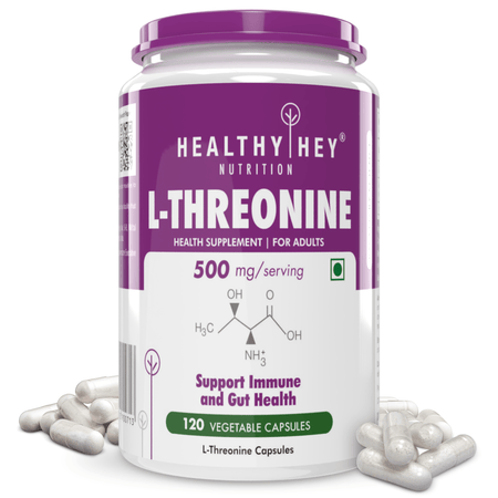 HealthyHey Nutrition Capsule L-Threonine, Support Immune & Gut Health - Essential Amino Acid -120 Veg Capsules