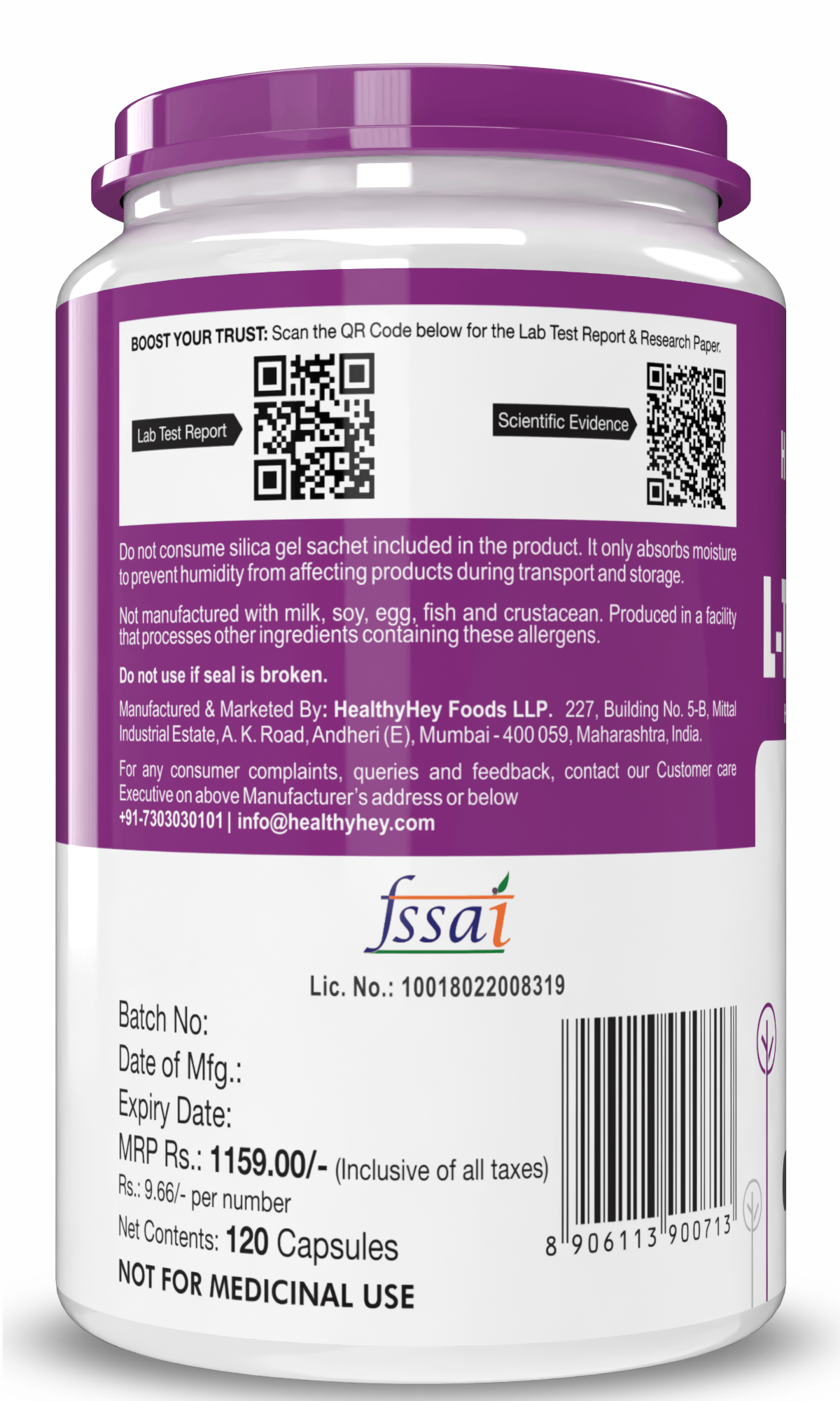 HealthyHey Nutrition Capsule L-Threonine, Support Immune & Gut Health - Essential Amino Acid -120 Veg Capsules