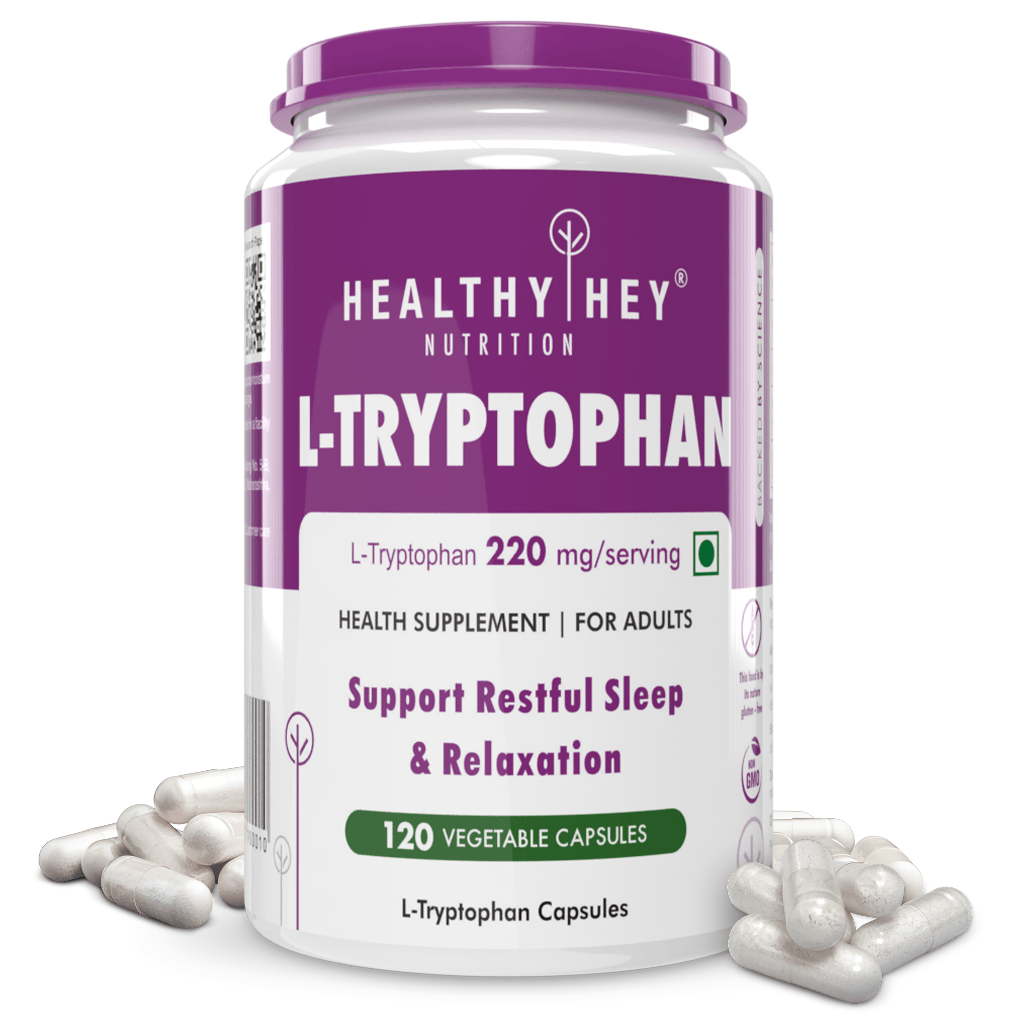 HealthyHey Nutrition Capsule L-Tryptophan,Supports Restful sleep & Relaxation 120 Veg Capsules