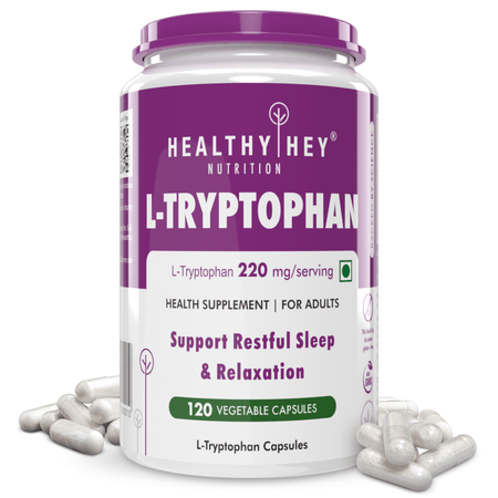 HealthyHey Nutrition Capsule L-Tryptophan,Supports Restful sleep & Relaxation 120 Veg Capsules