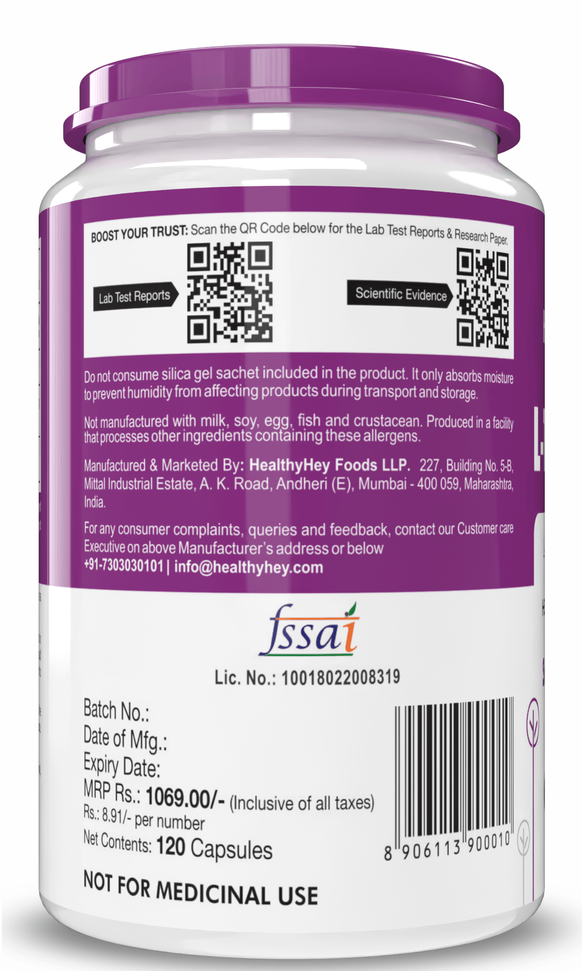 HealthyHey Nutrition Capsule L-Tryptophan,Supports Restful sleep & Relaxation 120 Veg Capsules
