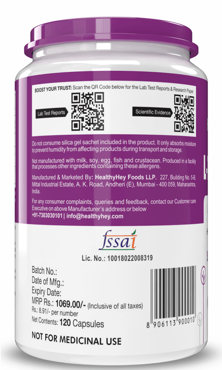 HealthyHey Nutrition Capsule L-Tryptophan,Supports Restful sleep & Relaxation 120 Veg Capsules