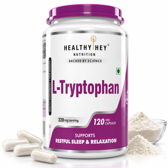 HealthyHey Nutrition Capsule L-Tryptophan,Supports Restful sleep & Relaxation 120 Veg Capsules