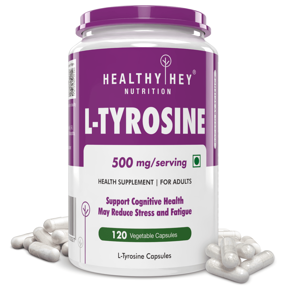 HealthyHey Nutrition Capsule L-Tyrosine, Supports cognitive health stress & fatigue 120 veg Capsules