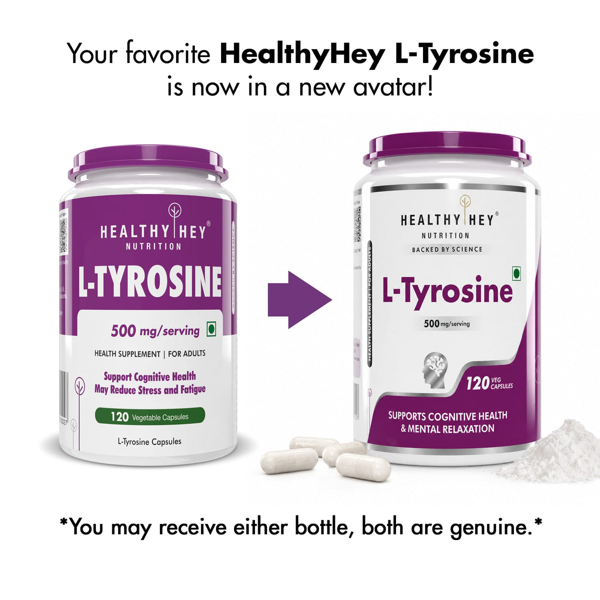 HealthyHey Nutrition Capsule L-Tyrosine, Supports cognitive health stress & fatigue 120 veg Capsules
