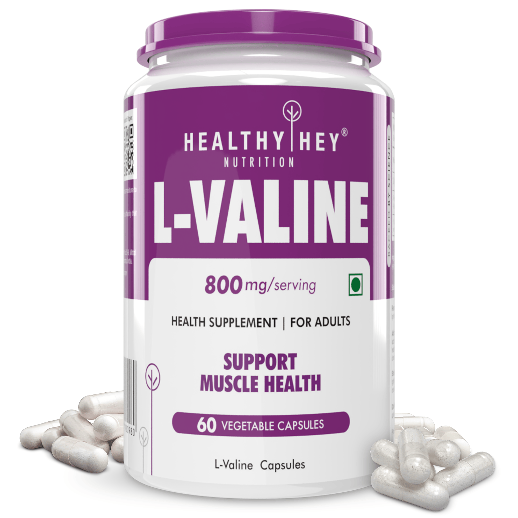 HealthyHey Nutrition Capsule L-Valine BCAA Supplement - Supports Muscle Health - 60 Veg Capsules