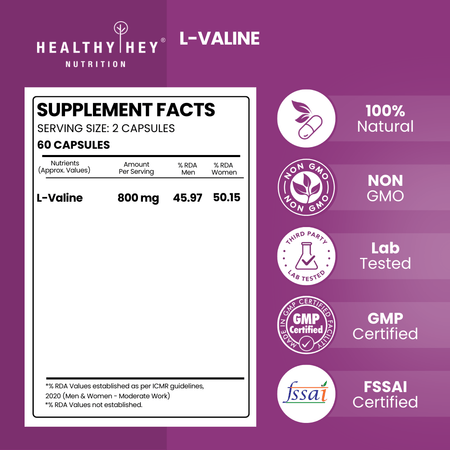 HealthyHey Nutrition Capsule L-Valine BCAA Supplement - Supports Muscle Health - 60 Veg Capsules