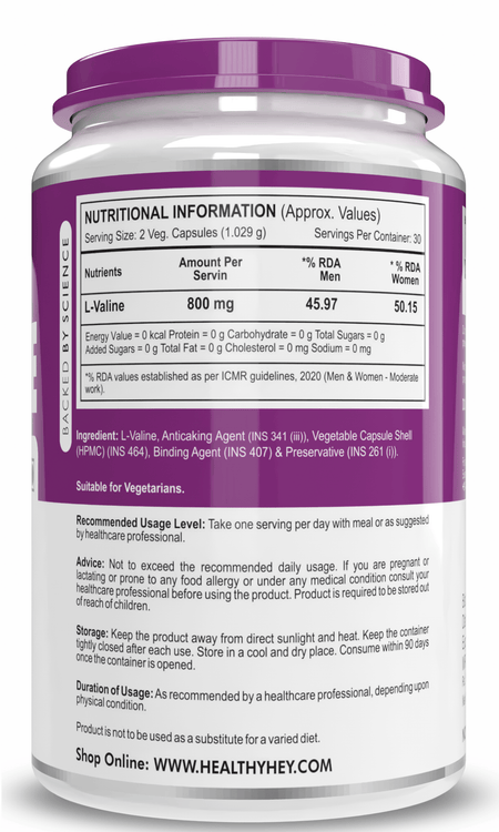 HealthyHey Nutrition Capsule L-Valine BCAA Supplement - Supports Muscle Health - 60 Veg Capsules