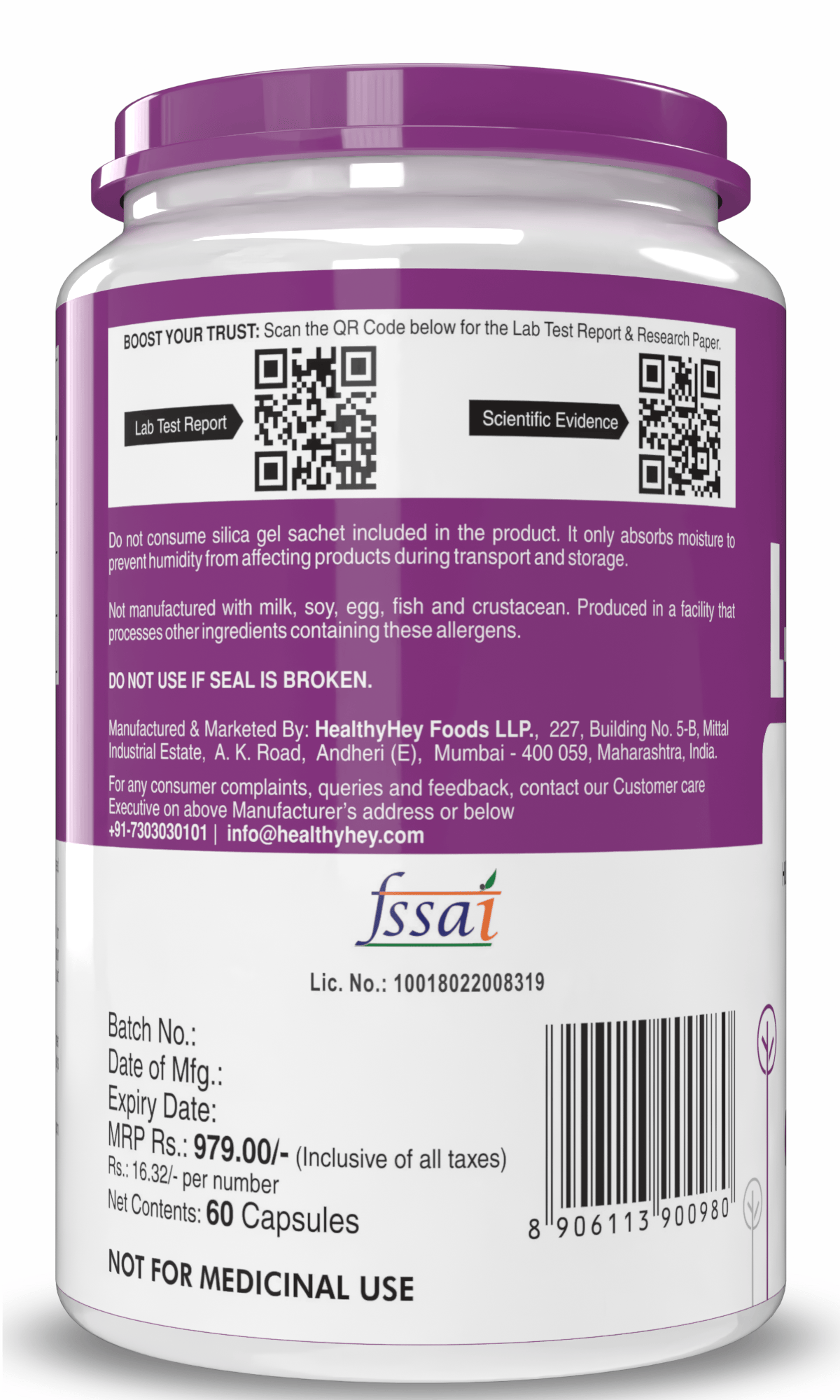 HealthyHey Nutrition Capsule L-Valine BCAA Supplement - Supports Muscle Health - 60 Veg Capsules