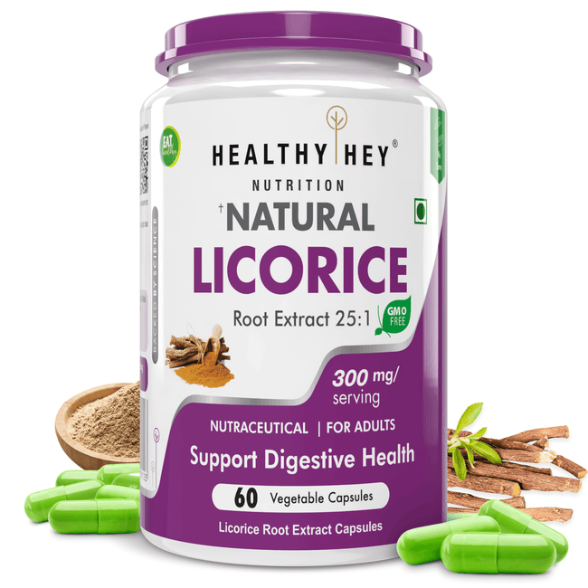 HealthyHey Nutrition Capsule Licorice Root Extract 25:1-100% Natural -60 Veg. Capsules- Support Heart Health and Digesion