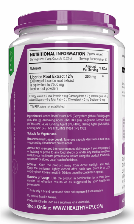 HealthyHey Nutrition Capsule Licorice Root Extract 25:1-100% Natural -60 Veg. Capsules- Support Heart Health and Digesion