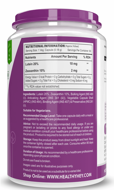 HealthyHey Nutrition Capsule Lutein with Zeaxanthin, Support Eye Health -60 Veg. Capsules