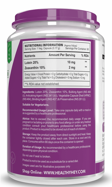HealthyHey Nutrition Capsule Lutein with Zeaxanthin, Support Eye Health -60 Veg. Capsules