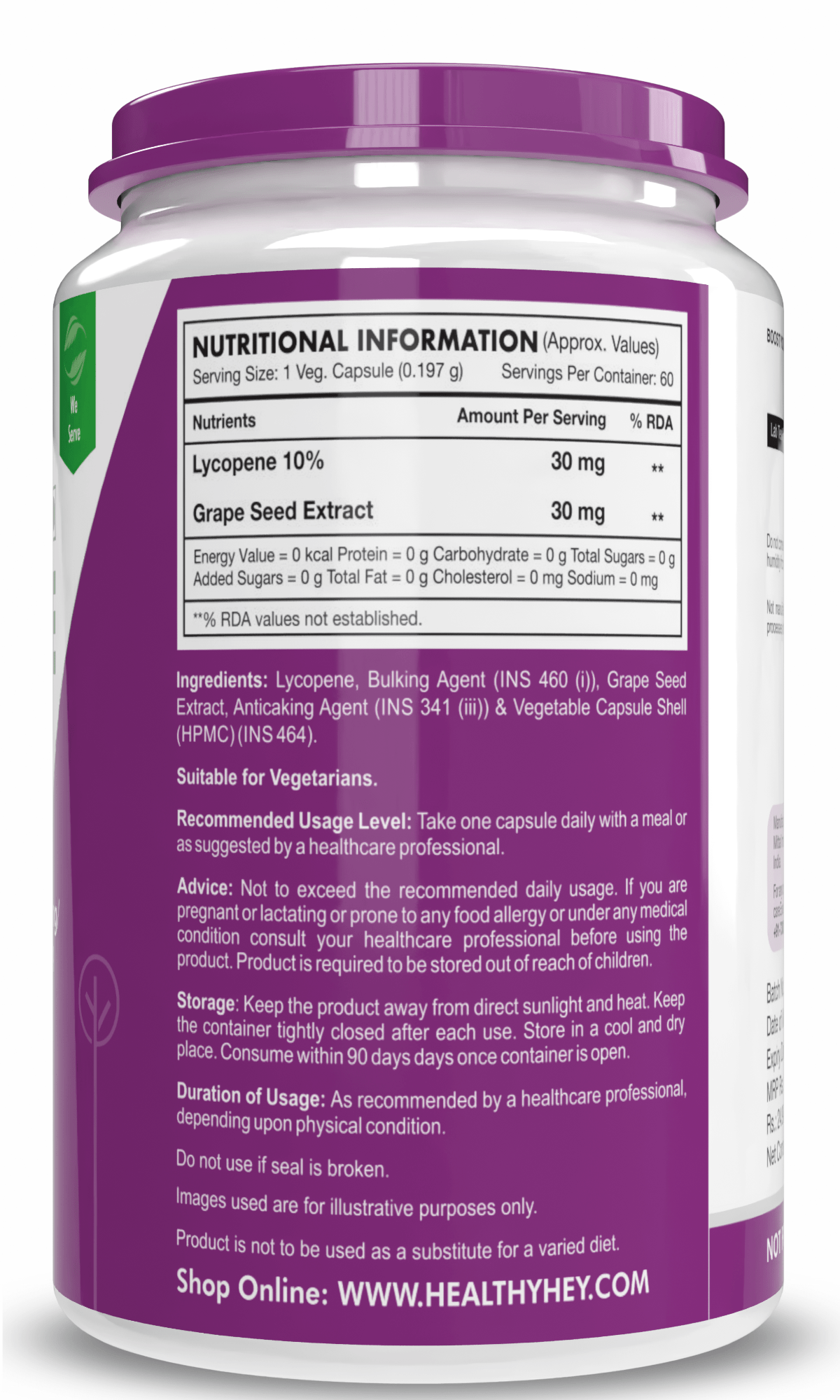 HealthyHey Nutrition Capsule Lycopene, Support skin & hair health 60 Veg Capsules