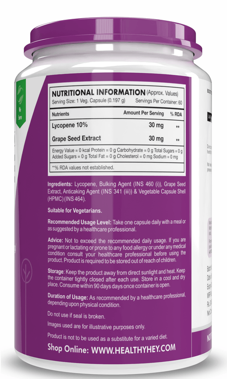 HealthyHey Nutrition Capsule Lycopene, Support skin & hair health 60 Veg Capsules