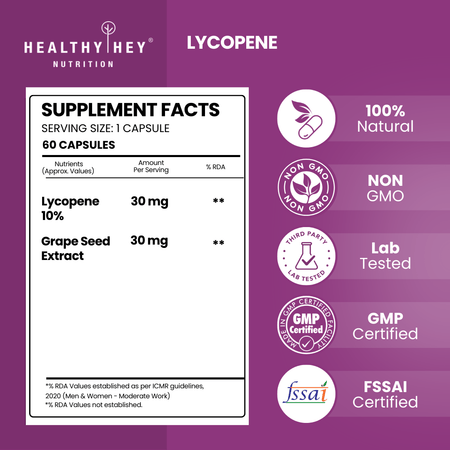HealthyHey Nutrition Capsule Lycopene, Support skin & hair health 60 Veg Capsules