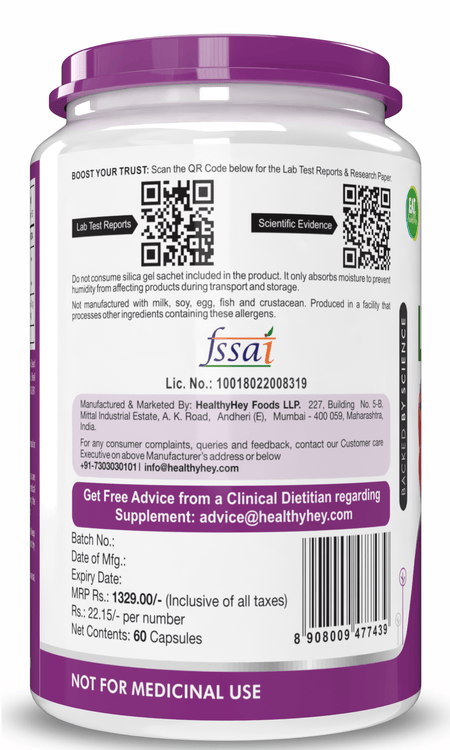 HealthyHey Nutrition Capsule Lycopene, Support skin & hair health 60 Veg Capsules