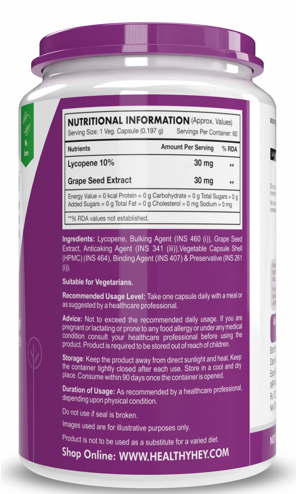 HealthyHey Nutrition Capsule Lycopene, Support skin & hair health 60 Veg Capsules