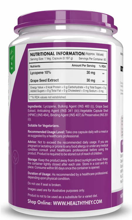 HealthyHey Nutrition Capsule Lycopene, Support skin & hair health 60 Veg Capsules