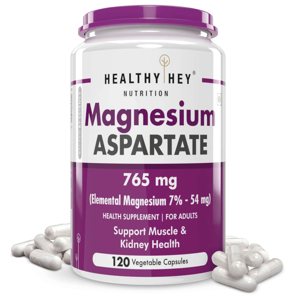 HealthyHey Nutrition Capsule Magnesium Aspartate,Support Muscle & Kidney Health -120 Veg Capsules