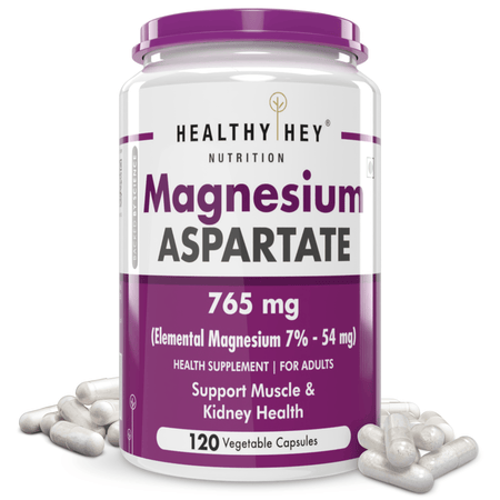 HealthyHey Nutrition Capsule Magnesium Aspartate,Support Muscle & Kidney Health -120 Veg Capsules