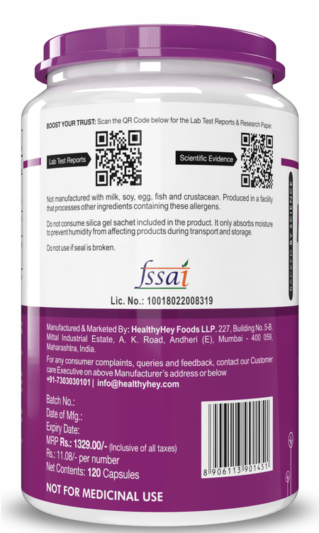 HealthyHey Nutrition Capsule Magnesium Aspartate,Support Muscle & Kidney Health -120 Veg Capsules