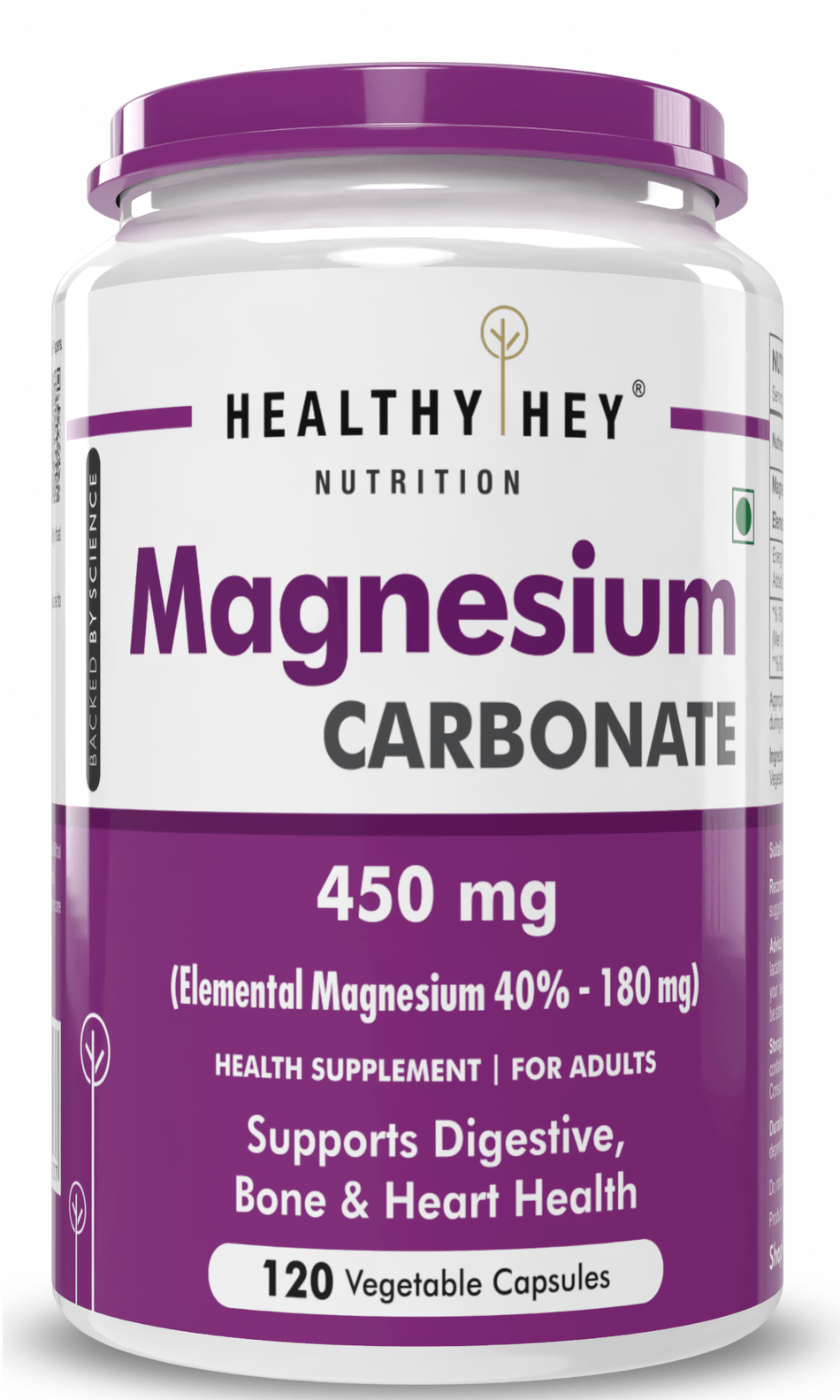 HealthyHey Nutrition Capsule Magnesium Carbonate support digestive, bone & heart health 120 Veg Capsules
