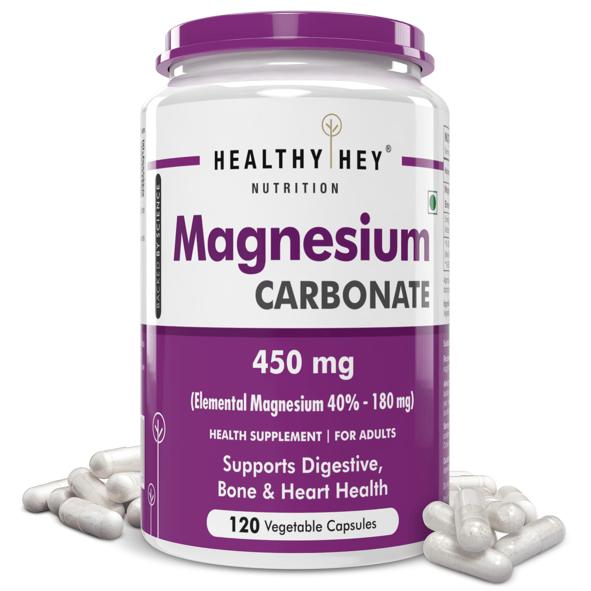 HealthyHey Nutrition Capsule Magnesium Carbonate support digestive, bone & heart health 120 Veg Capsules