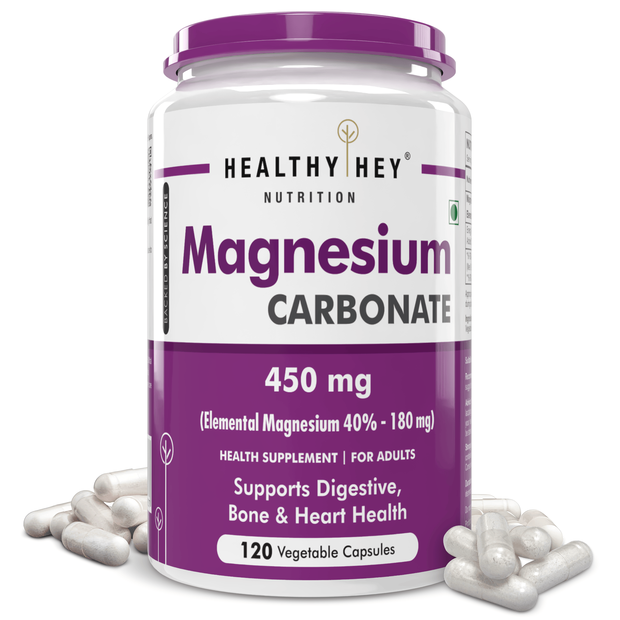 HealthyHey Nutrition Capsule Magnesium Carbonate support digestive, bone & heart health 120 Veg Capsules