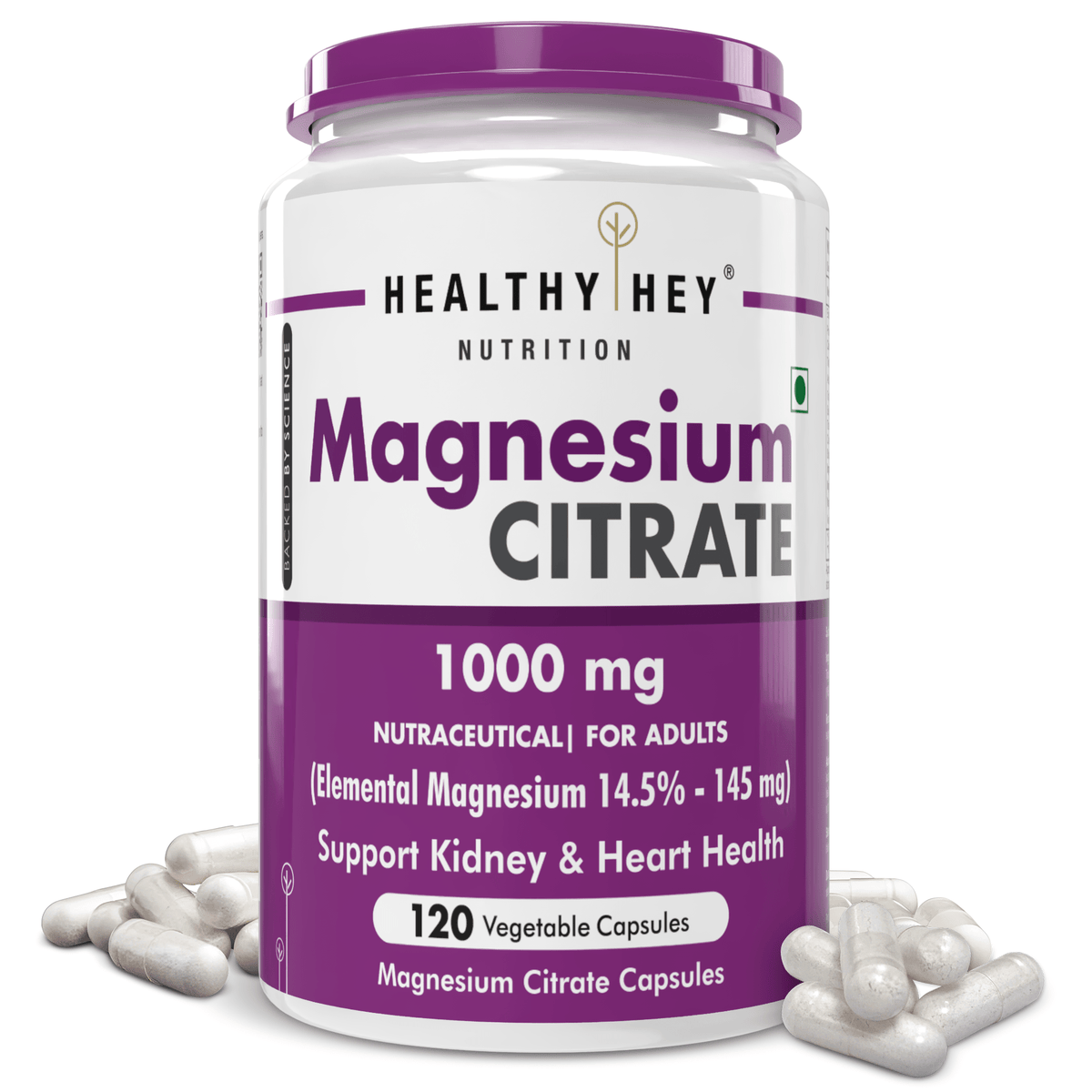 HealthyHey Nutrition Capsule Magnesium Citrate 120 Vegetable Capsules - Supports Bone Health, Energy, and Muscle Function